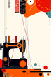 Vintage sewing machine in minimalist vector illustration style.