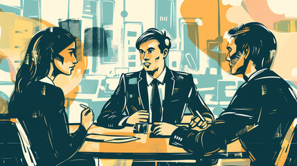 Discussing ideas of businessperson people business meeting man woman businesswoman young businessman job contemporarycor porate.