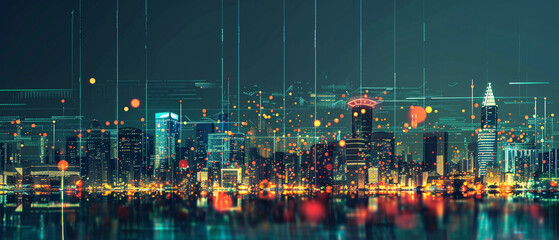 Wall Mural - Smart city abstract skyline city landscape communication computer concept.