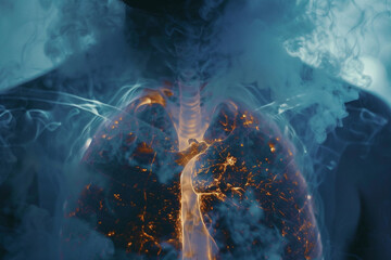 Wall Mural - Close-up of a persons chest, with an overlay illustrating the pain and constriction of an asthma attack 