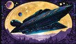 ufo in space surrealistic coloful painting