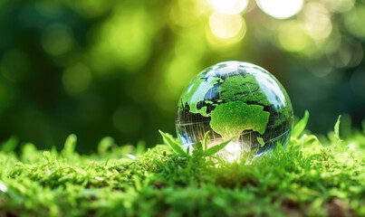 Wall Mural - A globe is sitting on a green grassy field