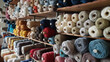 Multicolored yarn spools used in textile industry. Set of colored threads for sewing on coils. Pile of big colorful spools of thread. Colored thread spools of thread large class, textiles, back
