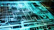 © Thanthara - Close-up of electrical circuit board design on monitor, intricate traces and components, focused light.