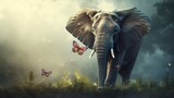 Fototapeta  - An elephant with a butterfly on its back
