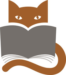 Poster - Abstract cat reading book logo