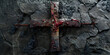 red cross on the stone, Easter the symbol of the cross the resurrection of jesus christ in dark colors. 