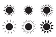 Sun icon set, Sun symbol vector, black suns star icons collection. Summer, sunlight, nature, sky sunset