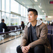 © mindstorm - lifestyle photo man at airport departure sitting.