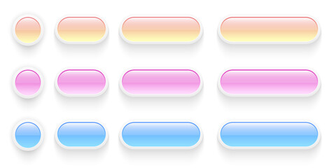 Aufkleber - Buttons set for user interface, simple colored 3D modern design for mobile, web, social media, business. Minimal style UI icons set.