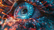 © burkyposh - Dynamic streams of data flowing through a labyrinth of circuitry, illustrating the complex inner workings of a digital eye.
