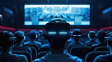 Audience Wearing AR/VR Eyeglasses, Watching Movie In Cinema Room, Luxury Interior Design Theater, AI Generated For Ads