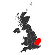 East of England of United Kingdom of Great Britain and Northern Ireland map, detailed web vector