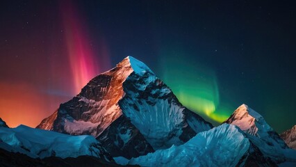 rainbow aurora in mount at night