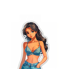 Wall Mural - Woman in Blue Bikini Top and Jeans. Generative AI