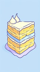 Canvas Print - Baked goods A slice of cake with white frosting on a blue background