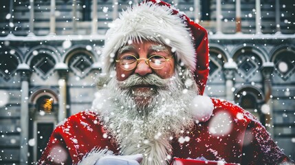 Poster - Santa Claus delivering presents to the doorsteps of City landmarks