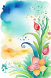 still life pastel watercolor illustration of blooming flowers, spring and summertime concept