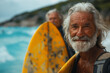 Old man near ocean, surfing, created with Generative AI technology