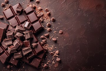 Canvas Print - A collection of chocolate pieces and chips scattered on a table