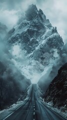 Canvas Print - a mountain range with a road that is covered in snow