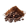 © Sathaporn - Coffee beans and heap of Ground coffee isolated on transparent background Generative Ai.
