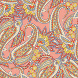 Fototapeta Dinusie - Floral fabric background with paisley ornament. Seamless vector pattern