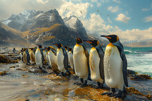 King Penguin Colony On The Rocks