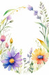 colorful watercolor illustration of field flowers. floral frame with copy space on white background.