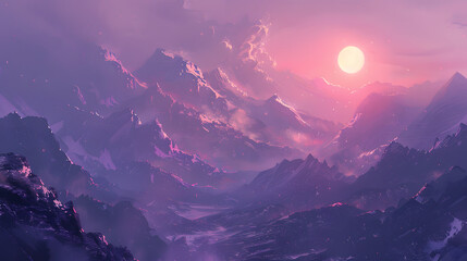 Wall Mural - the sun rising over mountains
