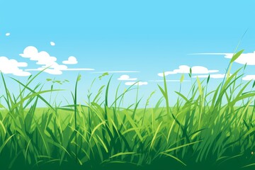 Wall Mural - Beautiful green grass meadow in natural outdoor serene landscape illustration