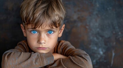 Wall Mural - Young Boy With Blue Eyes Posing