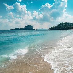 Wall Mural - hot weather,on the beach, the view has island on the horizon, Thailand, postcard