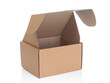Open cardboard box close up isolated on a white background