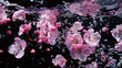 Sweet, lively pink cherry blossoms float in the water, during spring.