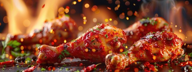 Poster - close-up of deep-fried chicken drumsticks