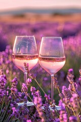 Wall Mural - glasses with pink wine on lavender background