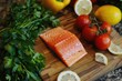Whole Food. Balanced Flexitarian Diet with Green Vegetables, Salmon, and Organic Ingredients