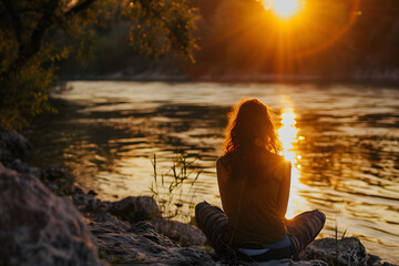 Wall Mural - Riverside Meditation during Golden Hour 