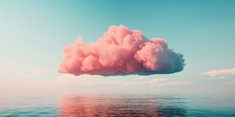 Wall Mural - A pink cloud floating in the sky above a calm blue ocean