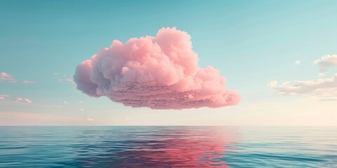 Wall Mural - A pink cloud floating in the sky above the ocean