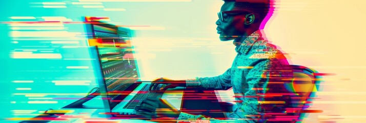 Aufkleber - African-American Hip-Hop Producer Mastering Tracks with AI in High-Tech Music Studio during Black Music Month