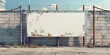 Blank billboard large rustic white wall between buildings in downtown city Old blank and grungier looking sign sky blue background