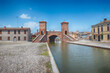 View over the Trepponti Bridge, iconic landmark in Comacchio, Italy