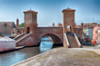 View over the Trepponti Bridge, iconic landmark in Comacchio, Italy