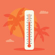 red thermometer, high temperature warning, hot summer day, heatwave, climate change concept- vector illustration