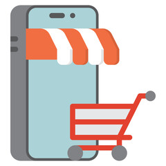 Sticker - mobile shop or online shopping flat icon