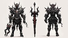 Step Into The Shadows With This Trio Of Demonic Knights, Armored In Black With Fiery Red Accents, Exuding An Aura Of Invincible Power.