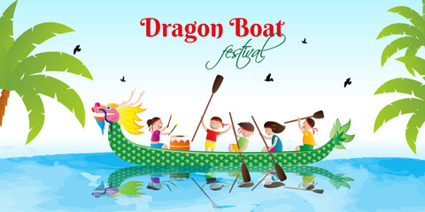 Wall Mural - Vector illustration of Dragon Boat Festival social media feed template