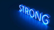 the text Strong with blue neon light style, 